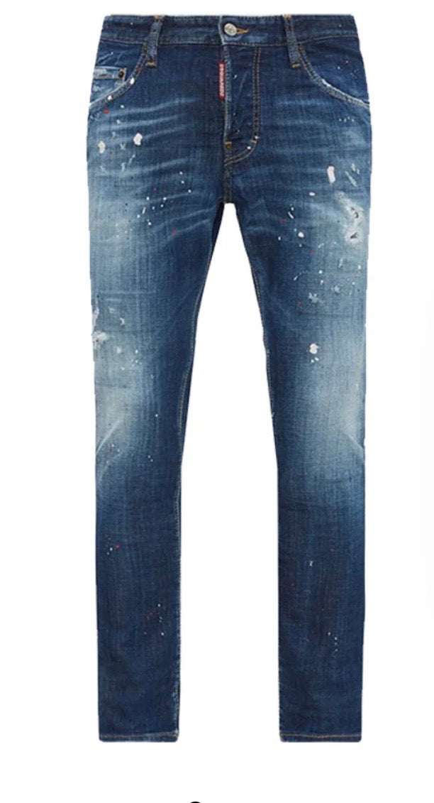DSQUARED2 DSQ2 PATCH RIPPED SKATER JEANS IN BLUE