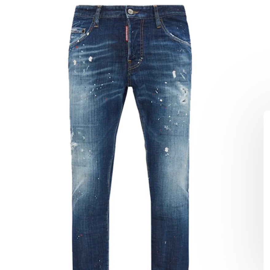 DSQUARED2 DSQ2 PATCH RIPPED SKATER JEANS IN BLUE
