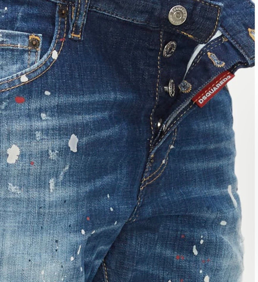 DSQUARED2 DSQ2 PATCH RIPPED SKATER JEANS IN BLUE