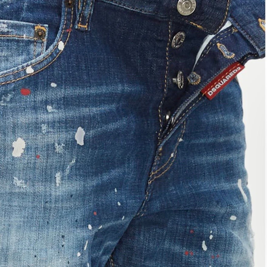 DSQUARED2 DSQ2 PATCH RIPPED SKATER JEANS IN BLUE
